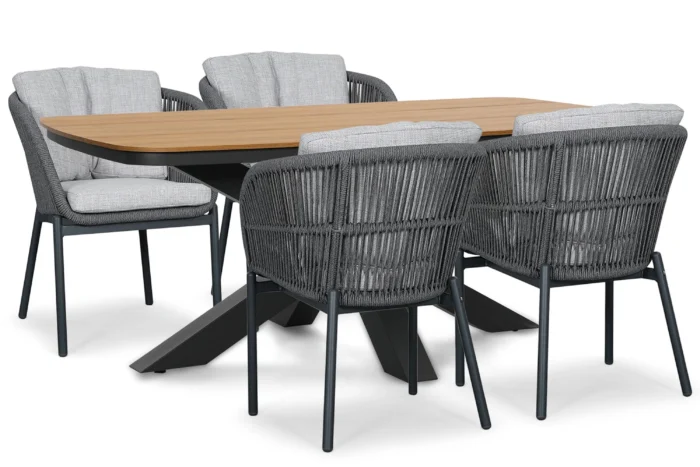 Lifestyle Garden Furniture Monaco/Camila 180x100 cm dining tuinset 5-delig - Grijs-antraciet