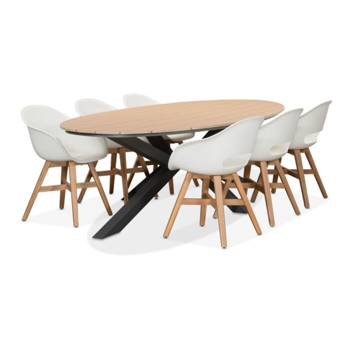 LUX outdoor living Dallas antraciet/Karlstad wit dining tuinset | 6 personen | polywood + kunststof | 220cm