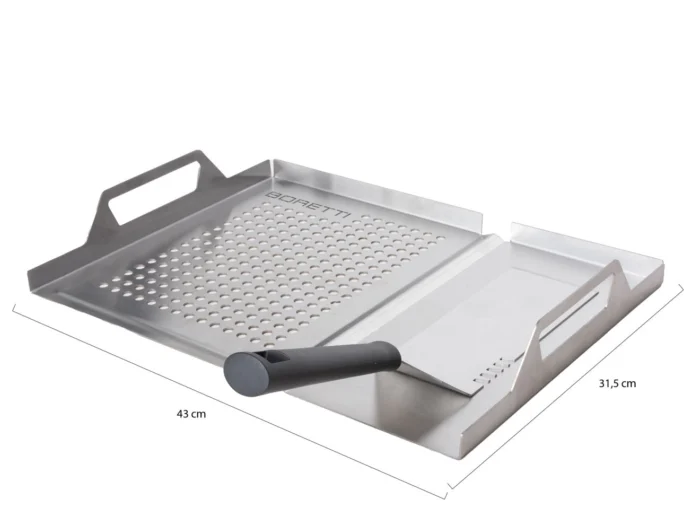 Boretti + 10% kassakorting | barbecue 2-in-1 grill tray met spatel 31,5x7,5x43cm - Grijs