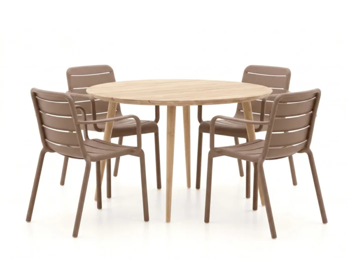 Forza Furniture Narni/ROUGH-K ø 115cm dining tuinset 5-delig stapelbaar
