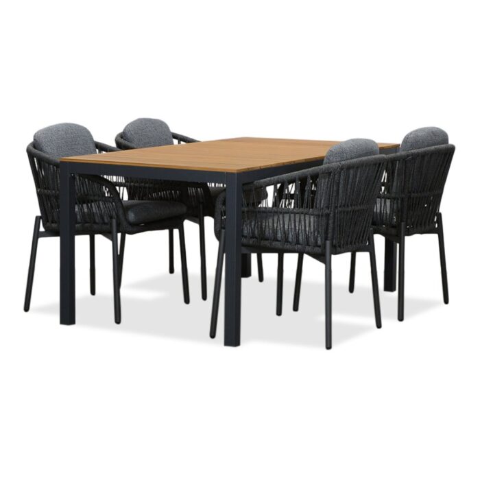 LUX outdoor living Delta/Rico charcoal dining tuinset | 4 personen | teakhout + aluminium | 160cm – Zwart