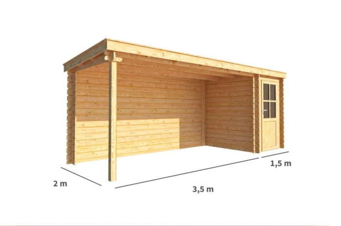 Warentuin collection Blokhut, tuinhuisje met overkapping Els-Zoe 550 cm bij 200 cm diep lessenaarsdak 4 – bruin