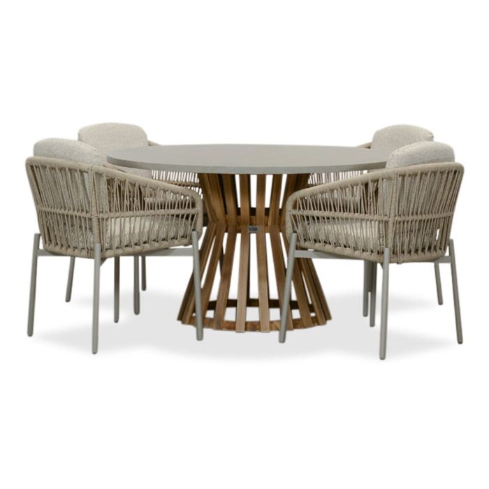 BUITEN living Elzas/Rico zand dining tuinset | 4 personen | betonlook + aluminium | 135cm rond