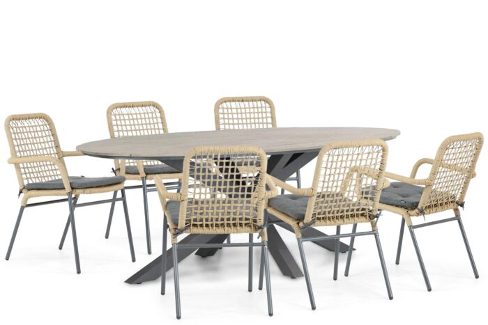 De Laan Projects Laan Catalone/Matara 220 cm dining tuinset 7-delig – Taupe-naturel-bruin
