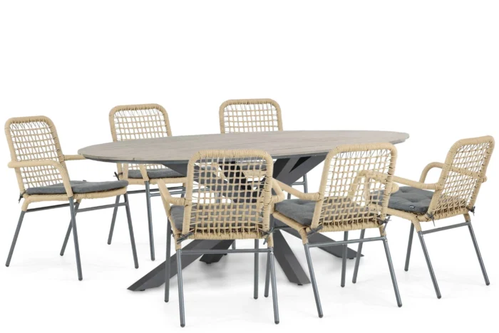 De Laan Projects Laan Catalone/Matara 220 cm dining tuinset 7-delig - Taupe-naturel-bruin