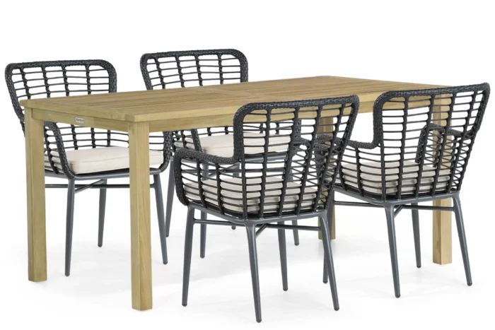 De Laan Projects Laan Toledo/Weston 160 cm dining tuinset 5-delig - Zwart