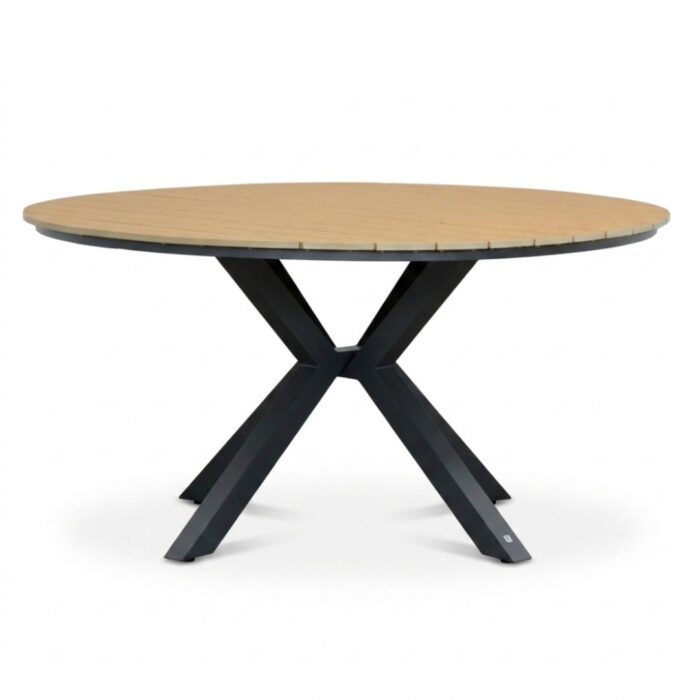 LUX outdoor living Cervo dining tuintafel 6 personen | polywood + aluminium | Natural Wood | Ø144cm rond – Light Teak