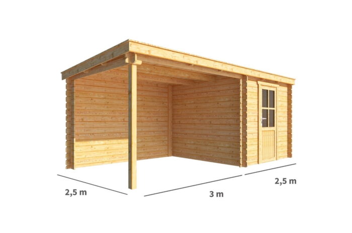 Warentuin collection Blokhut, tuinhuisje met overkapping Els-Liz 550 cm bij 250 cm diep lessenaarsdak 3 – bruin