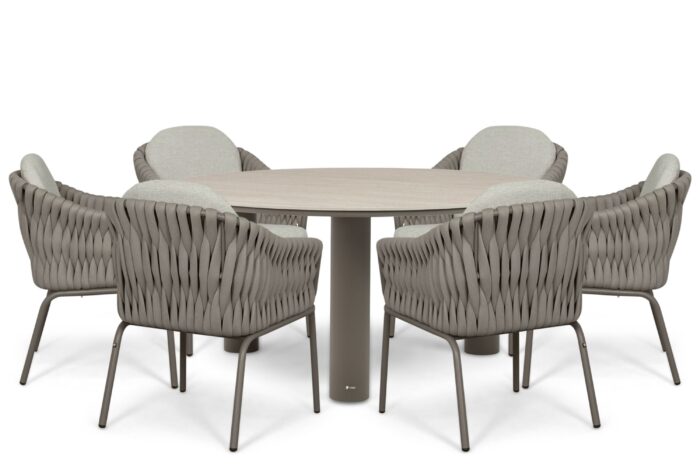 Santika Furniture Amadora/Trino 158 cm dining tuinset 7-delig – Taupe-naturel-bruin