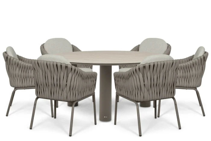 Santika Furniture Amadora/Trino 158 cm dining tuinset 7-delig - Taupe-naturel-bruin