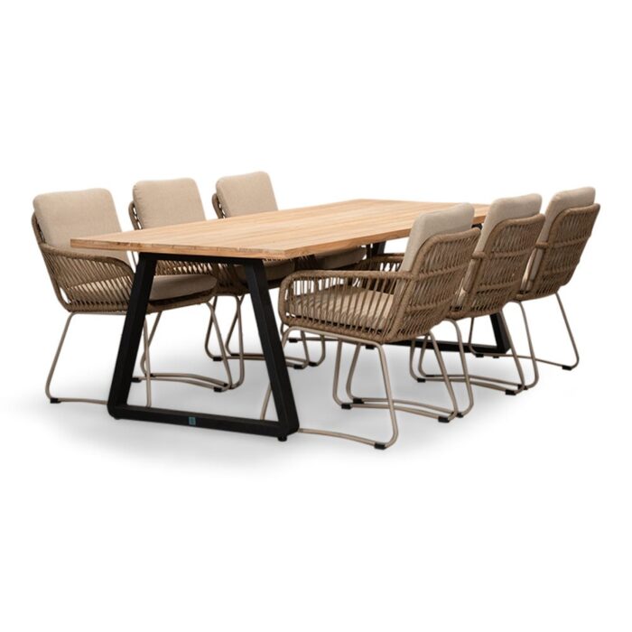 LUX outdoor living Elena/Harper Sandstone dining tuinset | 6 personen | teakhout + touw | 240cm – Zand