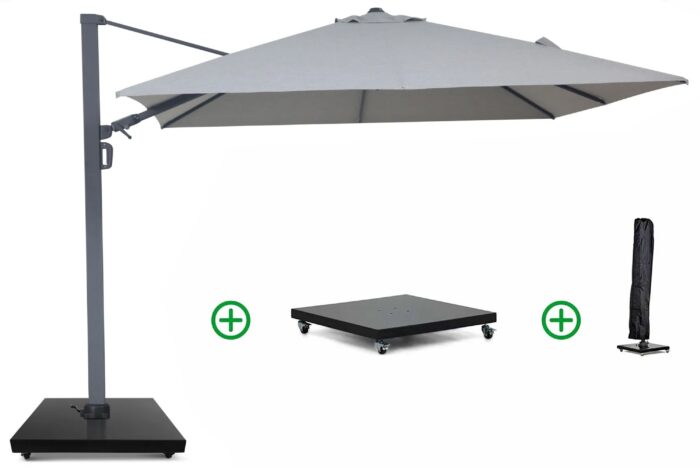 Camello Luna zweefparasol 3x3m S2 Excellent (incl. voet + hoes) – Grijs-antraciet