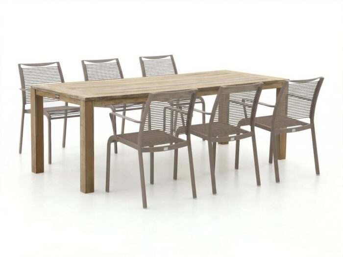Apple Bee Hawaii/ROUGH-S 220cm dining tuinset 7-delig stapelbaar – Bruin