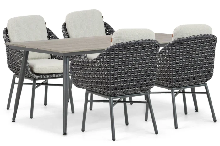 Santika Furniture Yovan/Matale 180 cm dining tuinset 5-delig - Grijs-antraciet