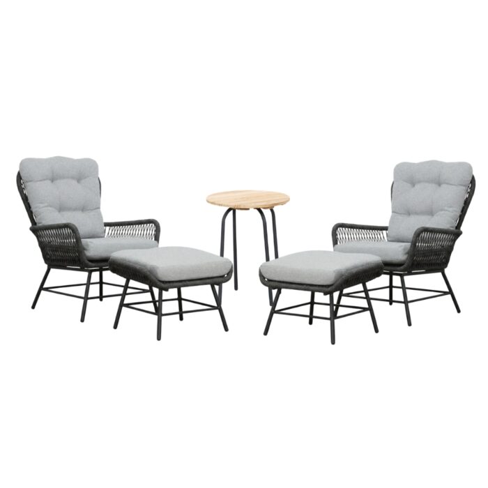 BUITEN living Dex/Pablo lounge balkonset 2 personen | touw + aluminium | Stone Grey | 5-delig – Grijs