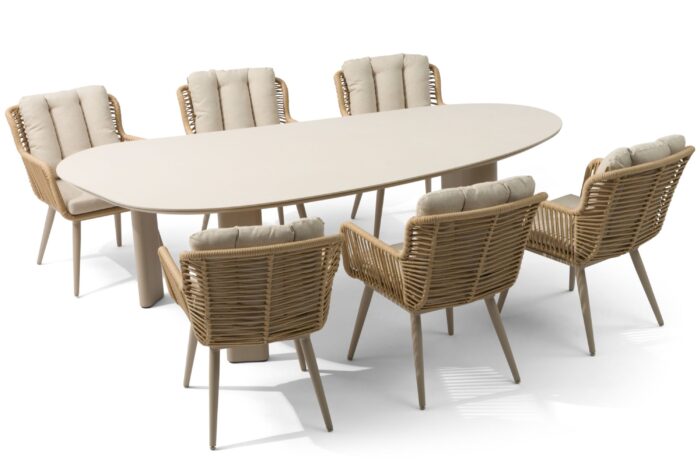 Coco Custa/Weave 240 cm dining tuinset 7-delig – Taupe-naturel-bruin