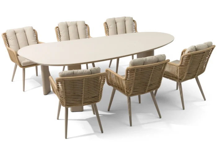 Coco Custa/Weave 240 cm dining tuinset 7-delig - Taupe-naturel-bruin