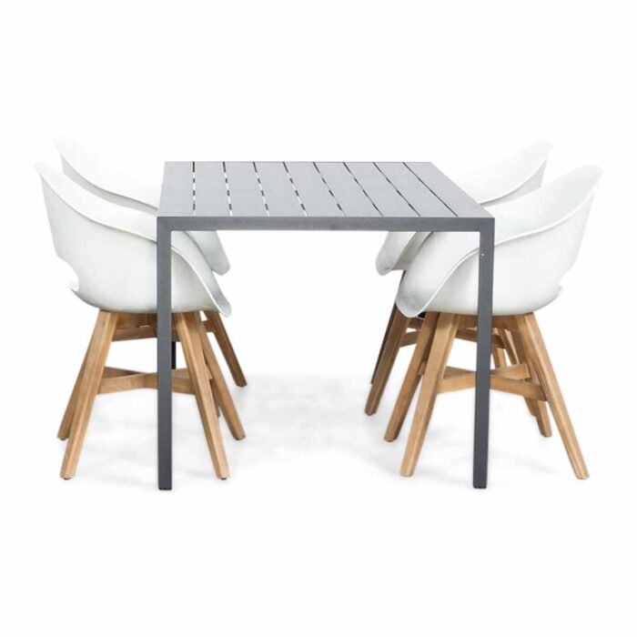 LUX outdoor living Manchester/Karlstad wit dining tuinset | 4 personen | aluminium + kunststof | 150cm – Zwart, Wit