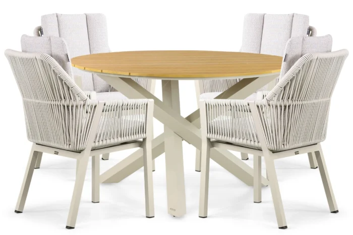 Lifestyle Garden Furniture Verona/Ancona 125 cm dining tuinset 5-delig - Taupe-naturel-bruin