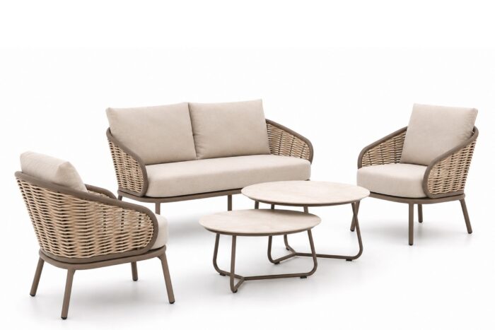 Apple Bee Pine Key/Pine Key 63/79 cm stoel-bank loungeset 5-delig – Taupe-naturel-bruin