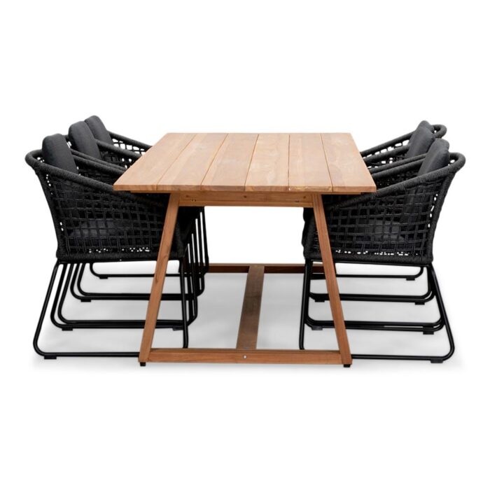 BUITEN living Gotenburg/Tulum Lava Grey dining tuinset | 6 personen | teakhout + touw | 250cm – Grijs