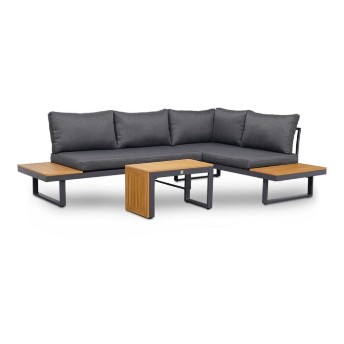 LUX outdoor living Melbourne chaise longue balkon loungeset 4 personen | aluminium + polywood | antraciet | 3-delig 250x175cm