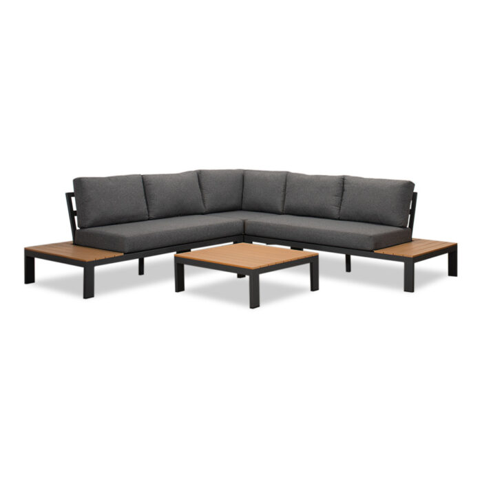 LUX outdoor living Barcelona hoek loungeset 5 personen | aluminium + polywood | antraciet/Light Teaklook | 4-delig 270x270cm – Grijs