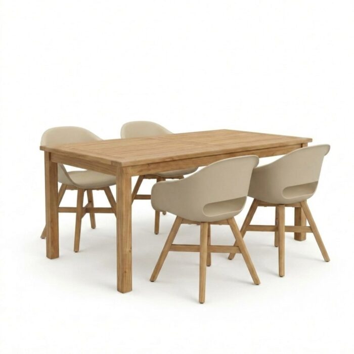 BUITEN living Singapore/Karlstad beige dining tuinset | 4 personen | teakhout + kunststof | 150cm