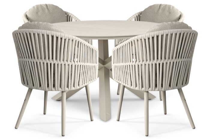 Santika Furniture Marani/Xento 120 cm dining tuinset 5-delig – Zand/Beige
