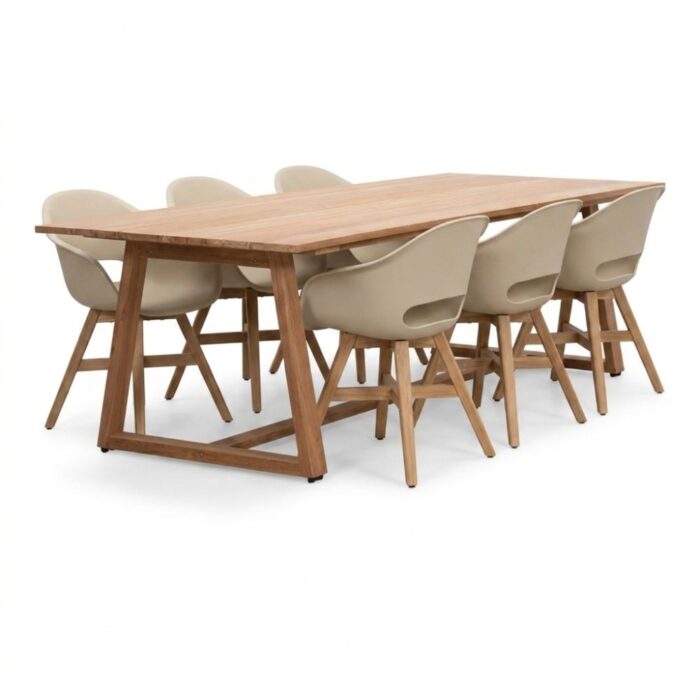 BUITEN living Gotenburg/Karlstad beige dining tuinset | 6 personen | teakhout + kunststof | 250cm