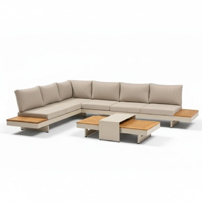 Lesli Living Barbados hoek loungeset | aluminium + teak | beige | 4-delig 323x245cm