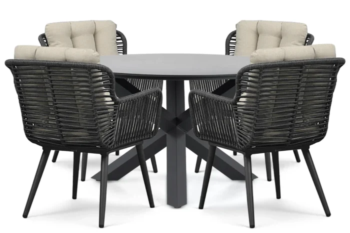 Coco Custa/Orino 130 cm dining tuinset 5-delig - Grijs-antraciet