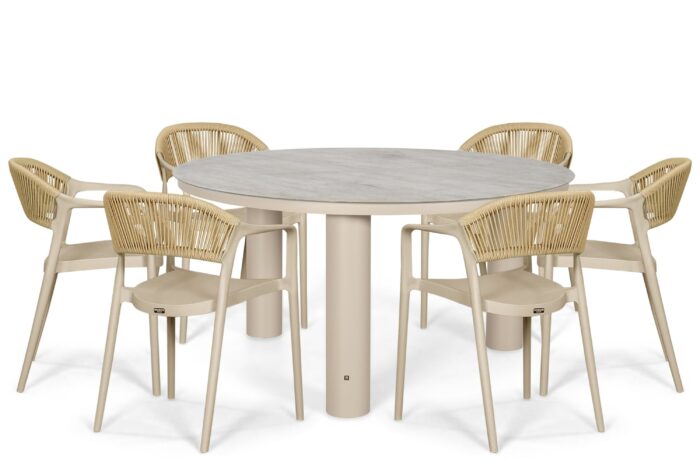 Domani Furniture Toscano/Arancia 150 cm dining tuinset 7-delig – Taupe-naturel-bruin