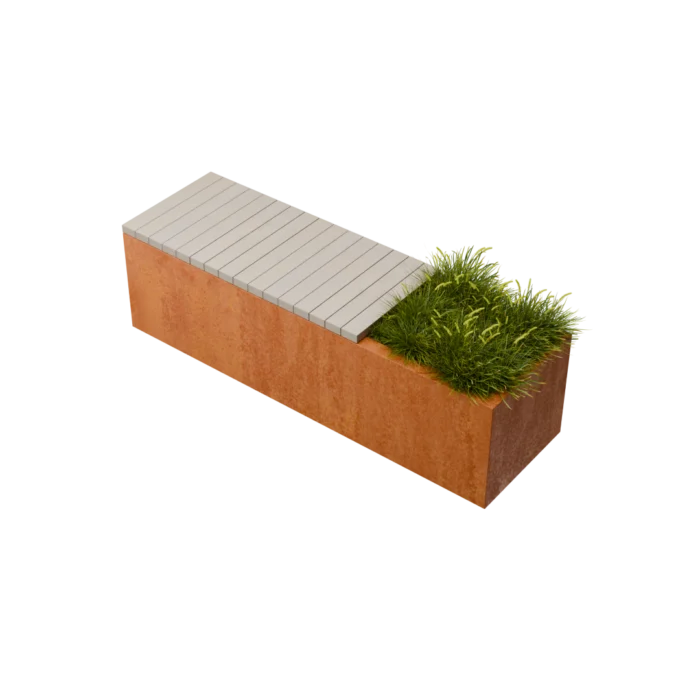 Geroba Florisa Rechthoekige cortenstaal plantenbak met Padouk zitbank L150 x B40 x H42 cm II - bruin