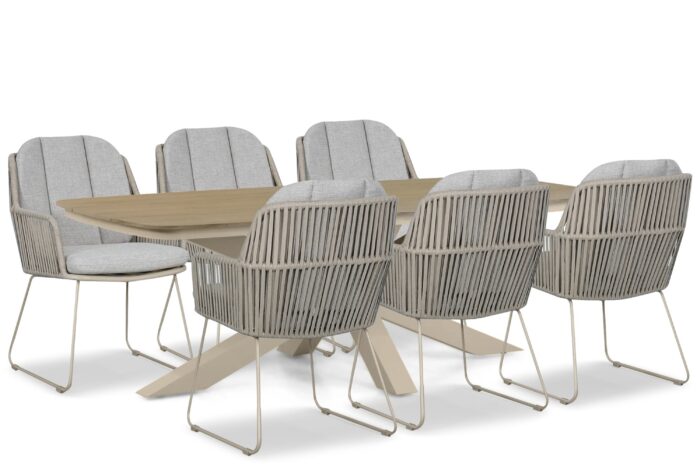 Domani Furniture Trivento/Camila 220×100 cm dining tuinset 7-delig – Taupe-naturel-bruin