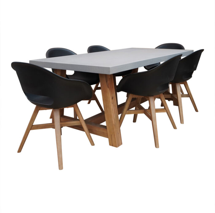 BUITEN living Veltis/Karlstad zwart dining tuinset | 6 personen | betonlook + kunststof | 200cm