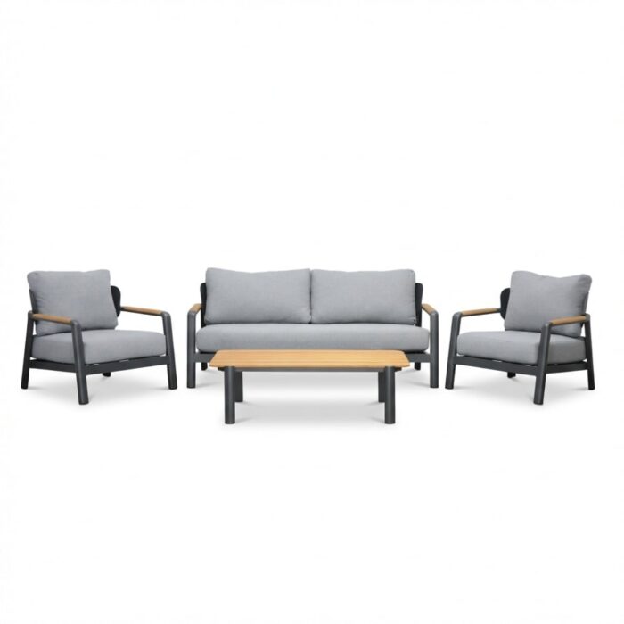 LUX outdoor living Marbella stoel-bank loungeset 4 personen | aluminium + teak | antraciet | 4-delig