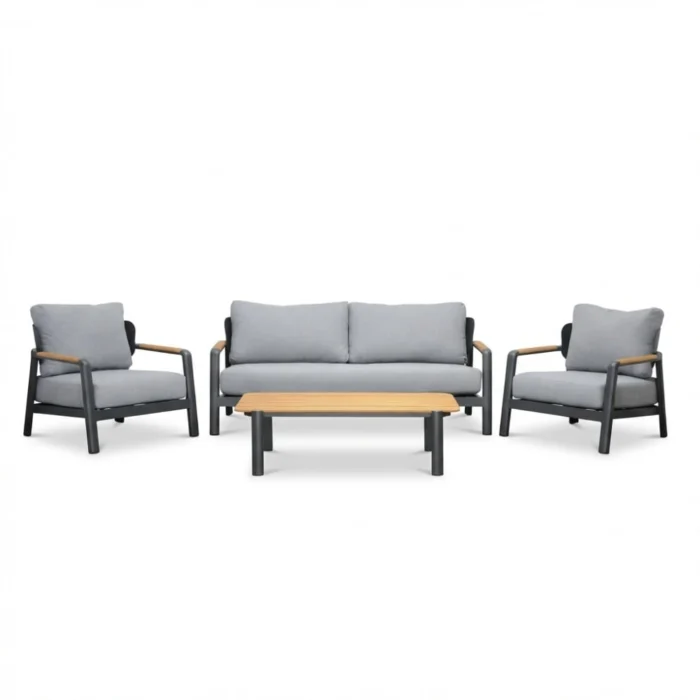 LUX outdoor living Marbella stoel-bank loungeset 4 personen | aluminium + teak | antraciet | 4-delig