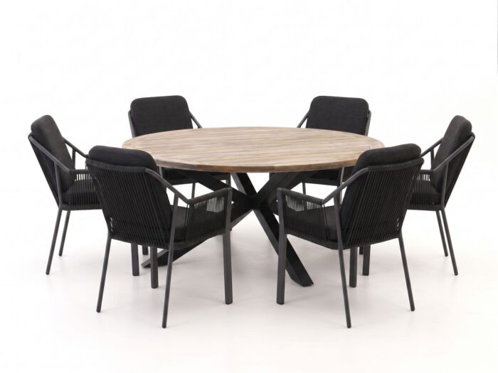 Tierra Outdoor Liv/ROUGH-Y Ø180cm dining tuinset 7-delig stapelbaar Laagste prijsgarantie!