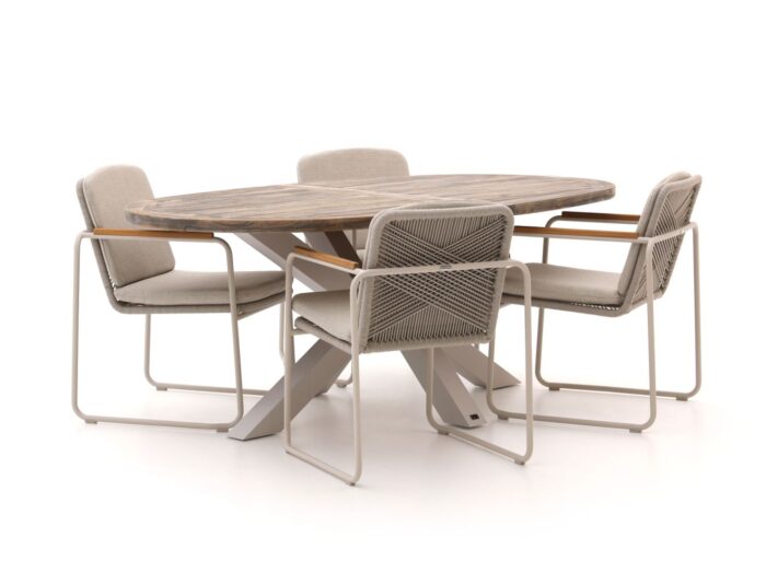 Manifesto Furniture Bellagio Sordio/ROUGH-Y Ellips 200cm dining tuinset 5-delig stapelbaar Laagste prijsgarantie! – Bruin