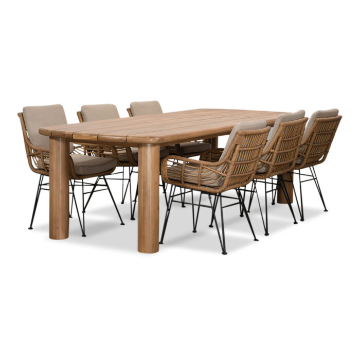 BUITEN living Laredo/Carlos taupe dining tuinset | 6 personen | hardhout + wicker | 255cm
