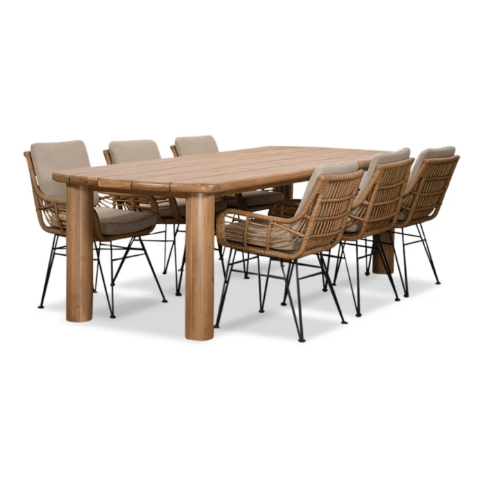 BUITEN living Laredo/Carlos taupe dining tuinset | 6 personen | hardhout + wicker | 255cm