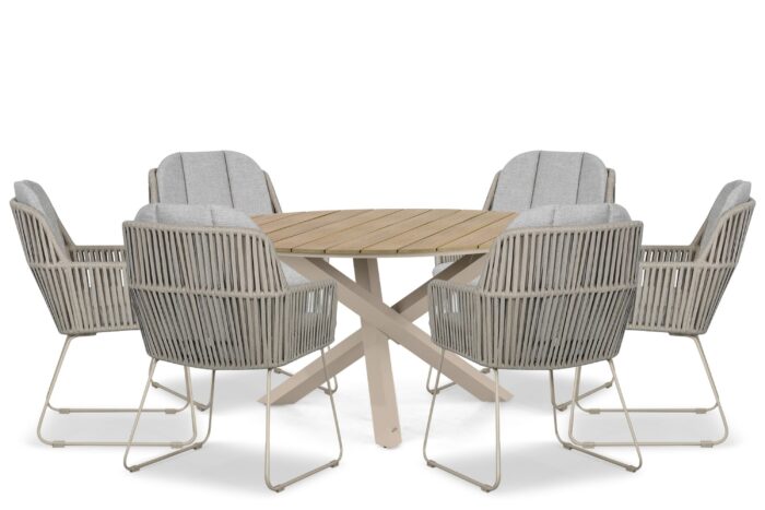 Domani Furniture Trivento/Ancona 150 cm dining tuinset 7-delig – Taupe-naturel-bruin