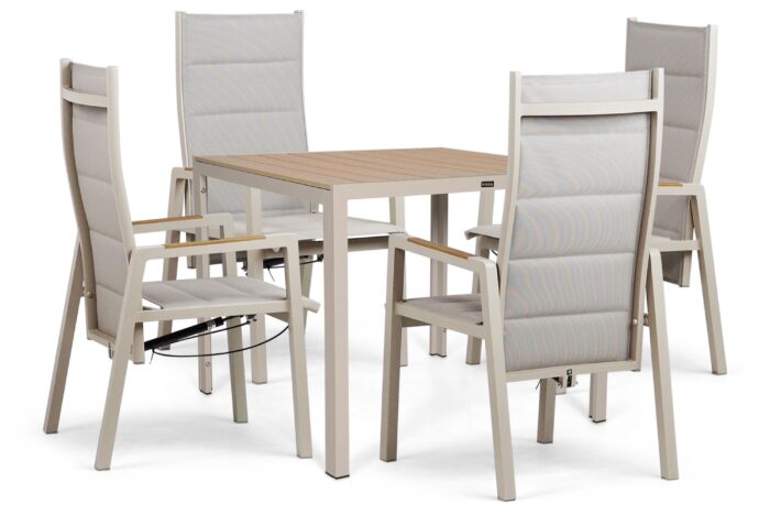Lifestyle Garden Furniture Essence/Creta 90×90 cm dining tuinset 5-delig – Taupe-naturel-bruin