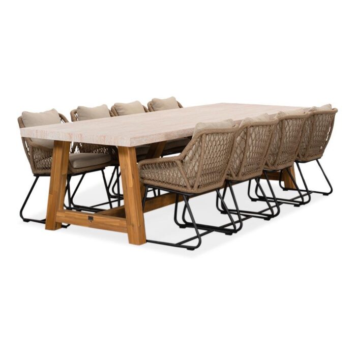 BUITEN living Velora/Portofino Sahara Dust dining tuinset | 8 personen | travertin + touw | 300cm – Zand