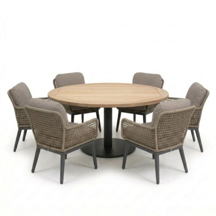LUX outdoor living Ventura antraciet/Mila beige/antraciet low dining tuinset | 6 personen | teakhout + touw | 150cm
