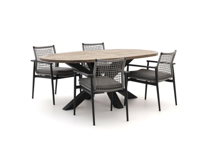 Bellagio tuinmeubelen Bellagio Pizzoli/ROUGH-Y Ellips 200cm dining tuinset 5-delig stapelbaar Laagste prijsgarantie! – Bruin