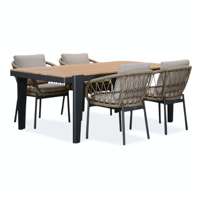 LUX outdoor living Vigo/Dakota beige/antraciet dining tuinset | 4 personen | teakhout + touw | 200cm