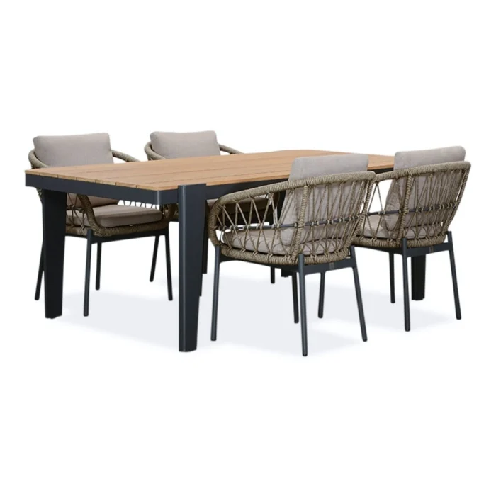 LUX outdoor living Vigo/Dakota beige/antraciet dining tuinset | 4 personen | teakhout + touw | 200cm