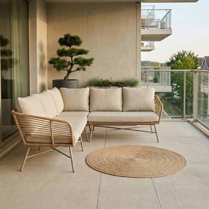 BUITEN living Flow hoek loungeset 5 personen | wicker + aluminium | Bamboo beige | 2-delig 210x210cm